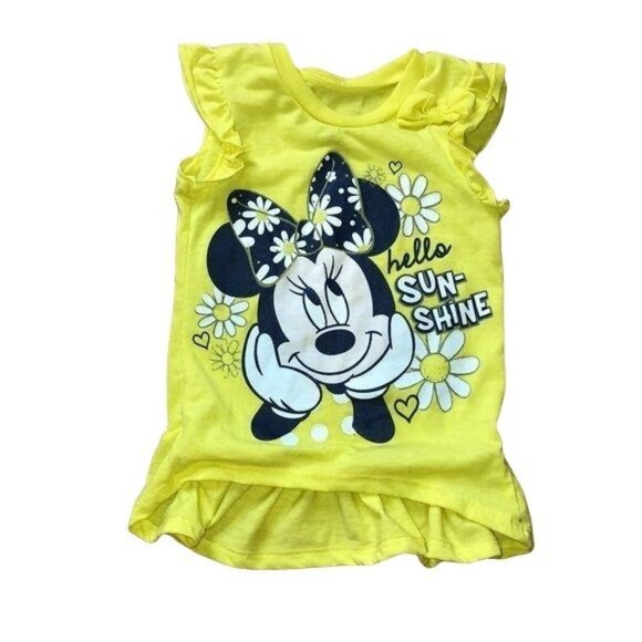Disney Minnie Mouse Yellow Sleeveless Toddler Shirt 24M Ruffle Detail - Picture 1 of 5